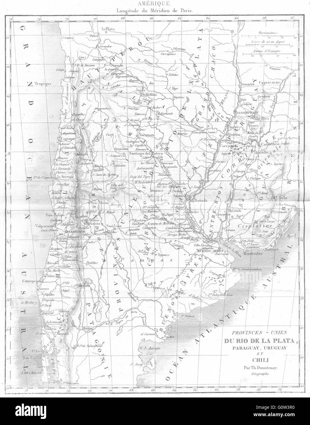 S NORD : l'Argentine ; Provinces-Unie Rio Plata, Paraguay Uruguay Chili, 1875 map Banque D'Images