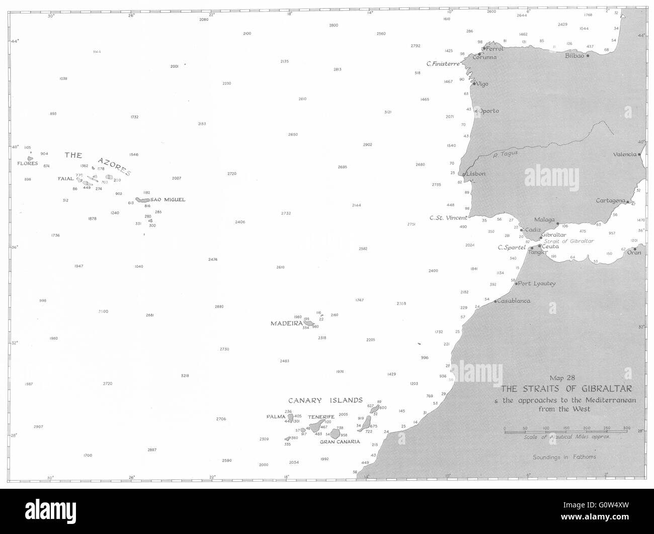 GIBRALTAR : Janvier 1941 : Détroit de et approches à l'ouest de la Méditerranée, 1954 map Banque D'Images