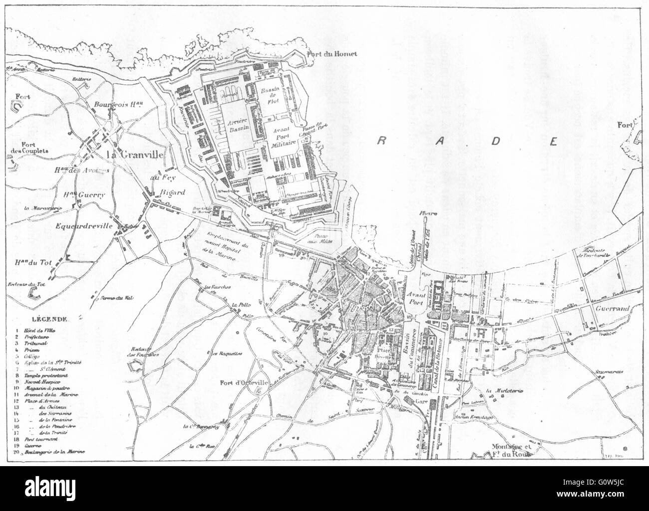 MANCHE : Cherbourg, 1880 carte antique Banque D'Images