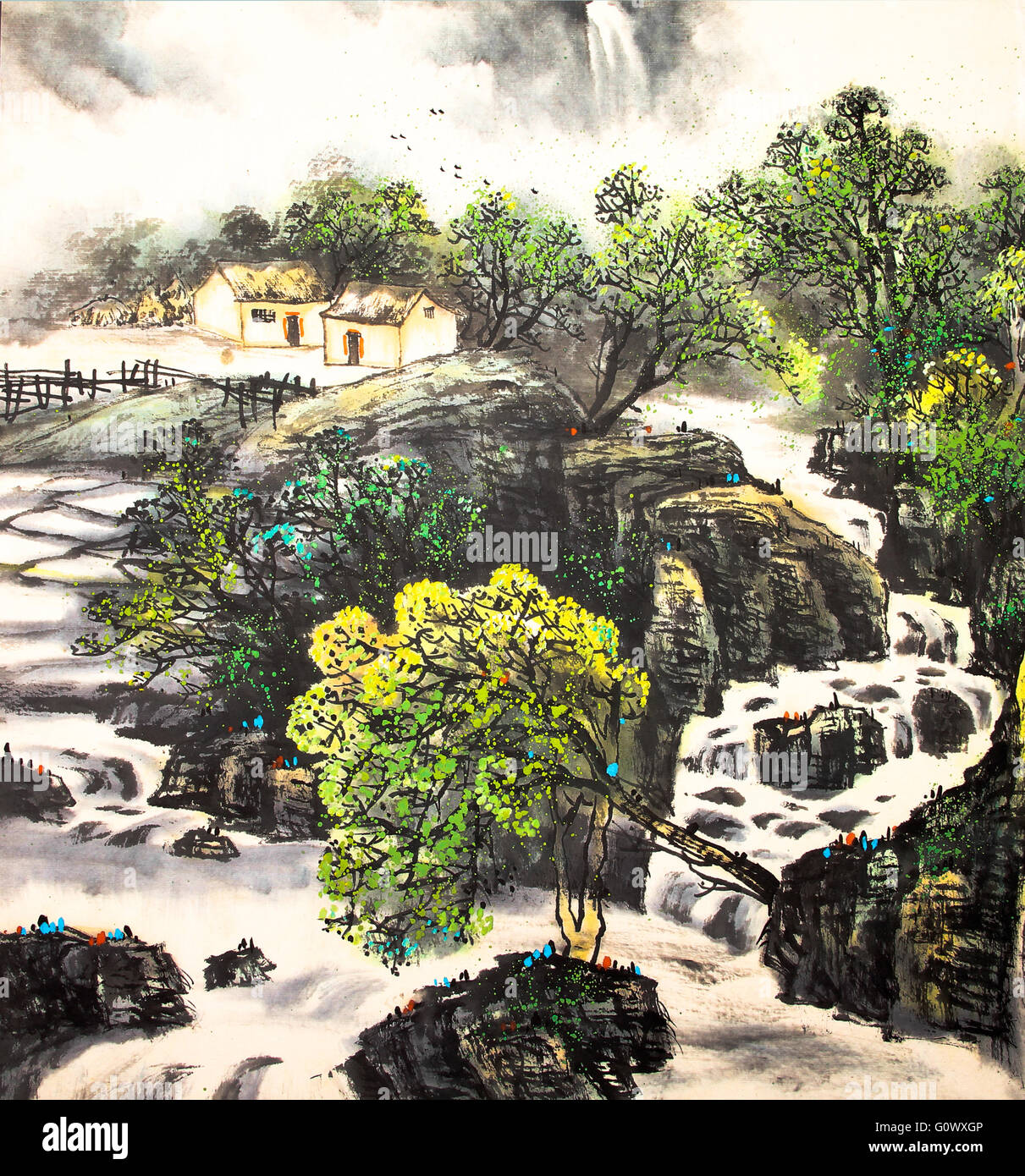 Peinture aquarelle de paysage chinois Photo Stock - Alamy
