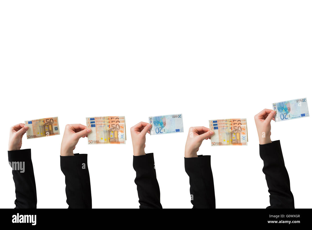 Businesswomans hand holding cinquante euro notes Banque D'Images