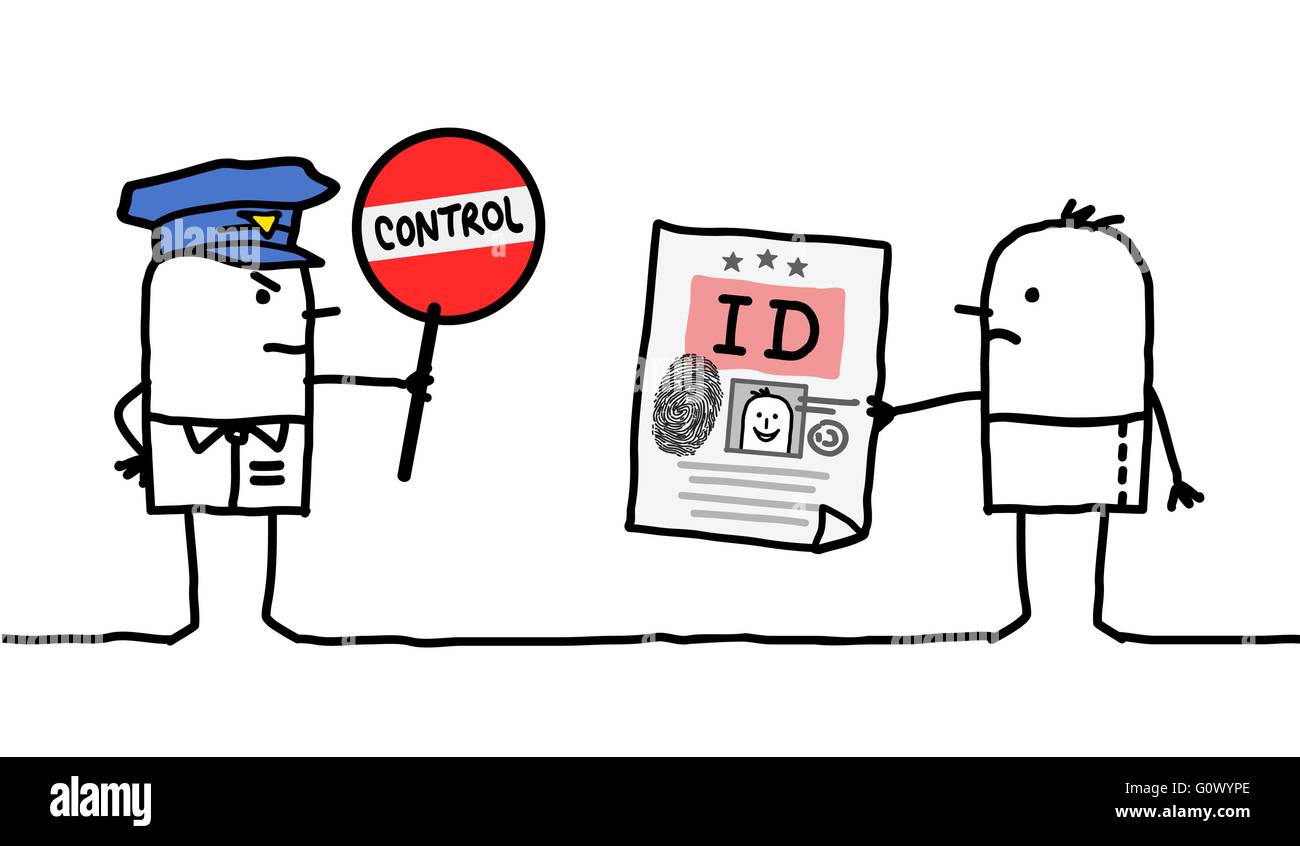 Les personnages de dessins animés - contrôles de police - Identité Illustration de Vecteur