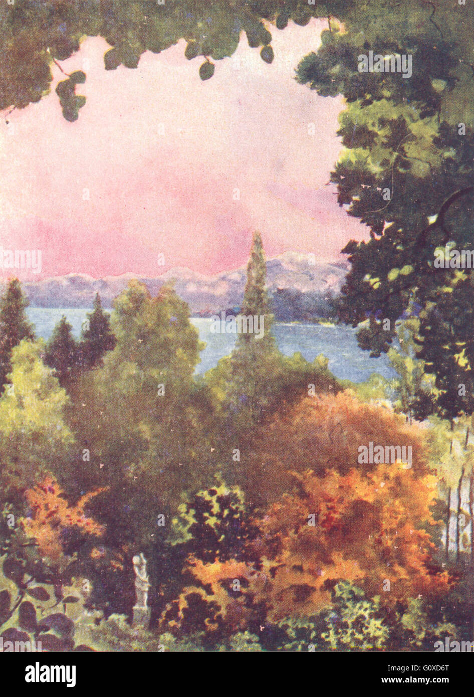 Suisse : le lac de Constance de Schloss Mainau, antique print 1916 Banque D'Images
