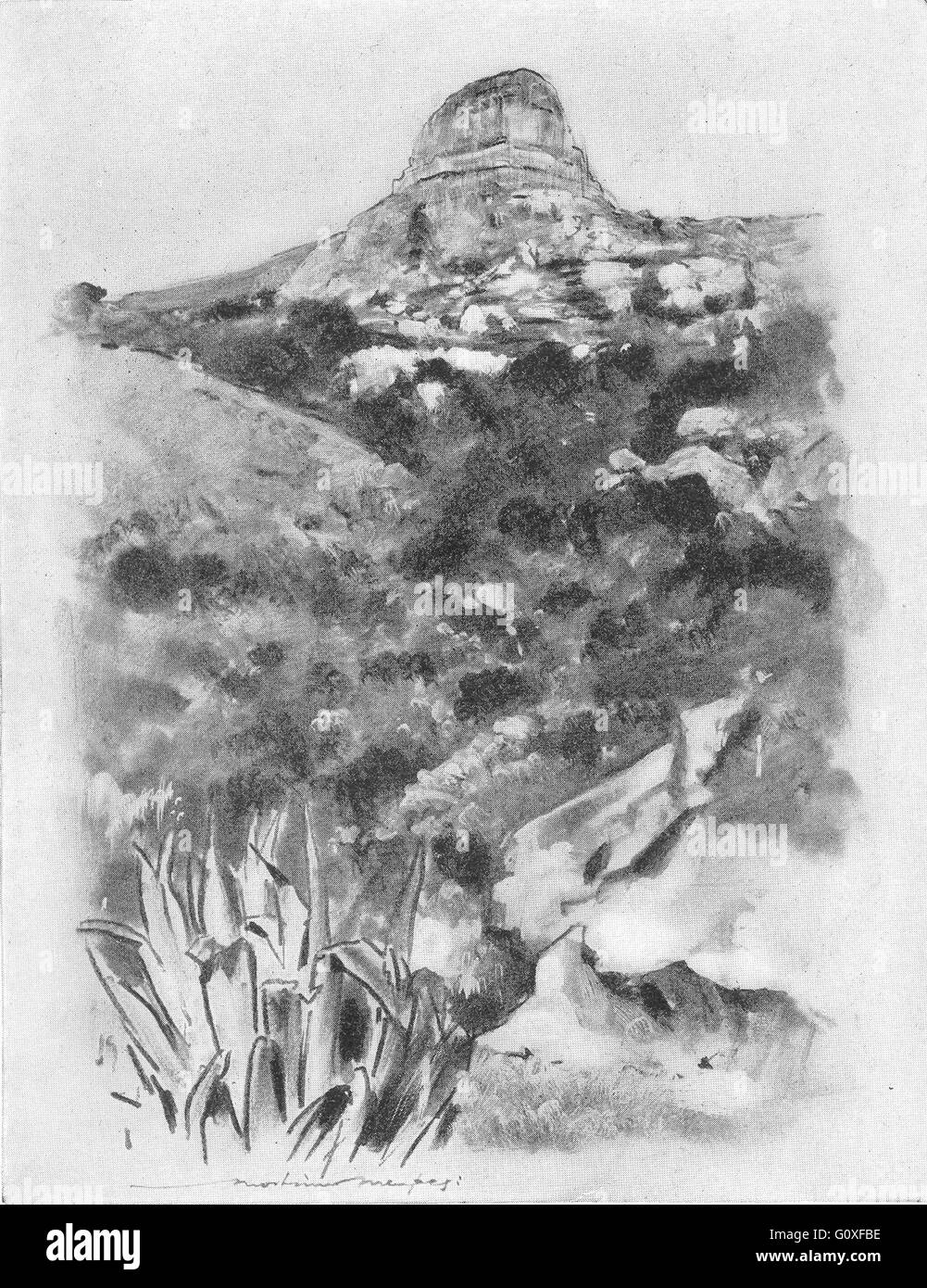 Afrique du Sud : montagne près de Bloemfontein, vintage print 1920 Banque D'Images