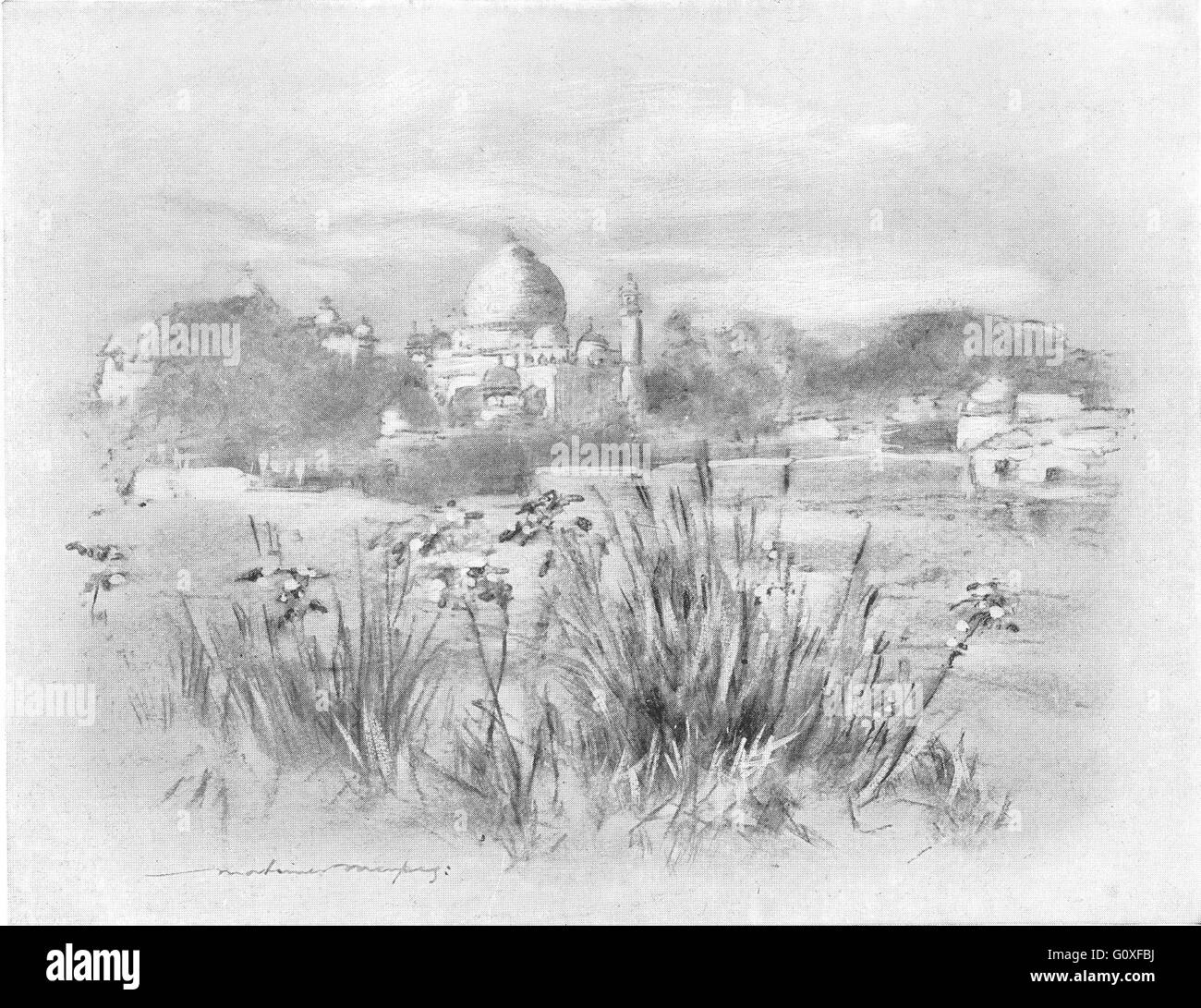 Inde : Le Taj à Agra, vintage print 1920 Banque D'Images