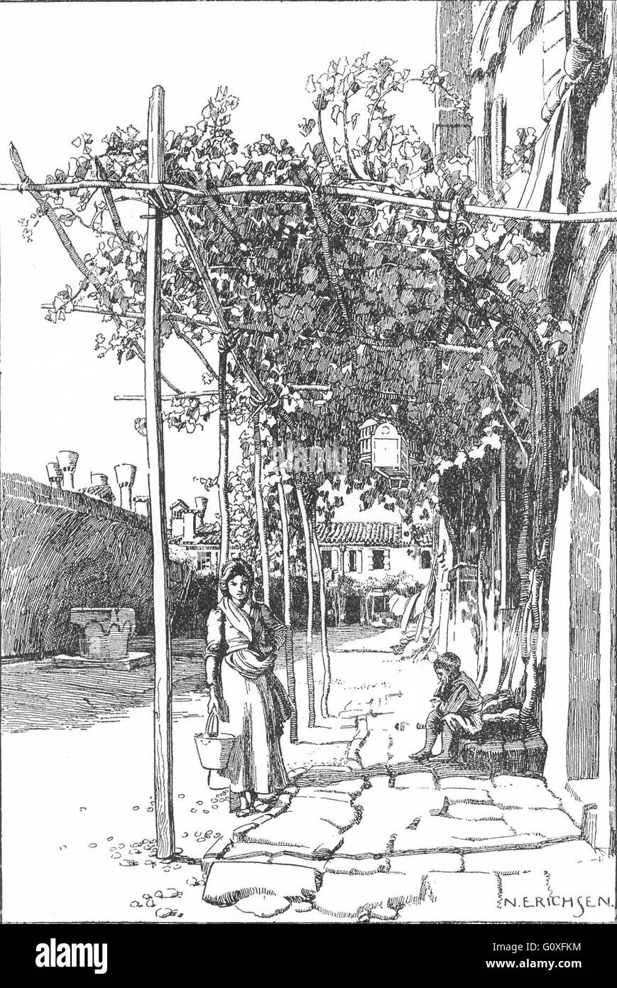Venise : pergola de vigne sur la Giudecca, vintage print 1930 Banque D'Images
