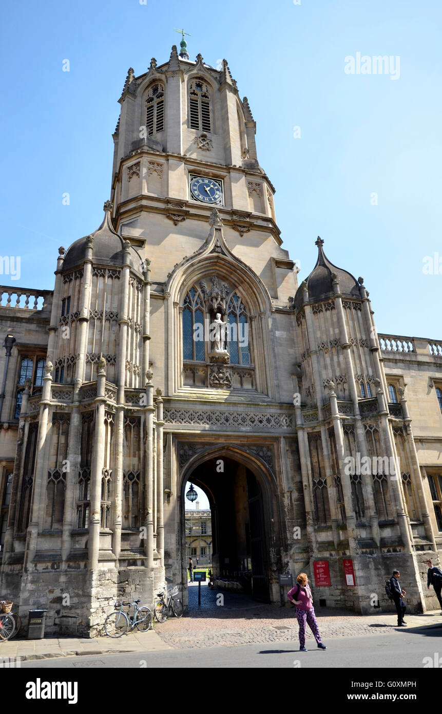 Tom Tower, l'entrée principale et entrée de la cathédrale Christ Church et College à Oxford, Angleterre Banque D'Images
