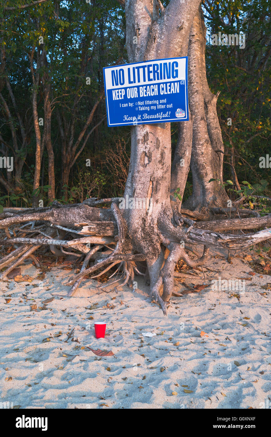 L'île de Bequia dh ST VINCENT Caraïbes Caraïbes Beach aucun signe de propreté garder nos déchets faisant l'objet d'un nettoyage de la plage de la litière Banque D'Images