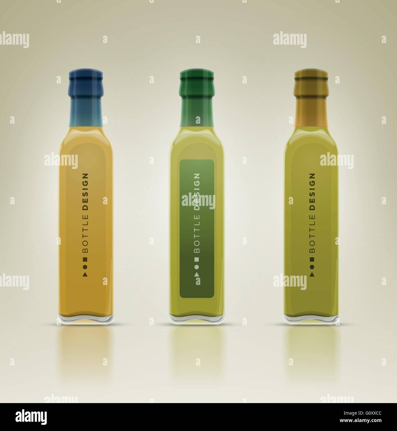 Bouteille huile olive verre ensemble. Vector illustration détaillée. Tous les éléments sont empilés séparément en fichier vectoriel. Modifiable facilement. Illustration de Vecteur