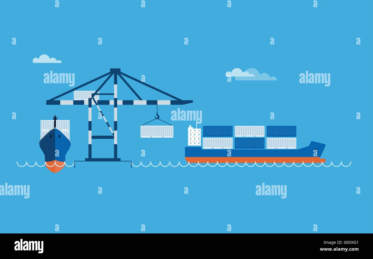 Télévision vecteur de transport global concept illustration. Les navires dans le port. Illustration de Vecteur