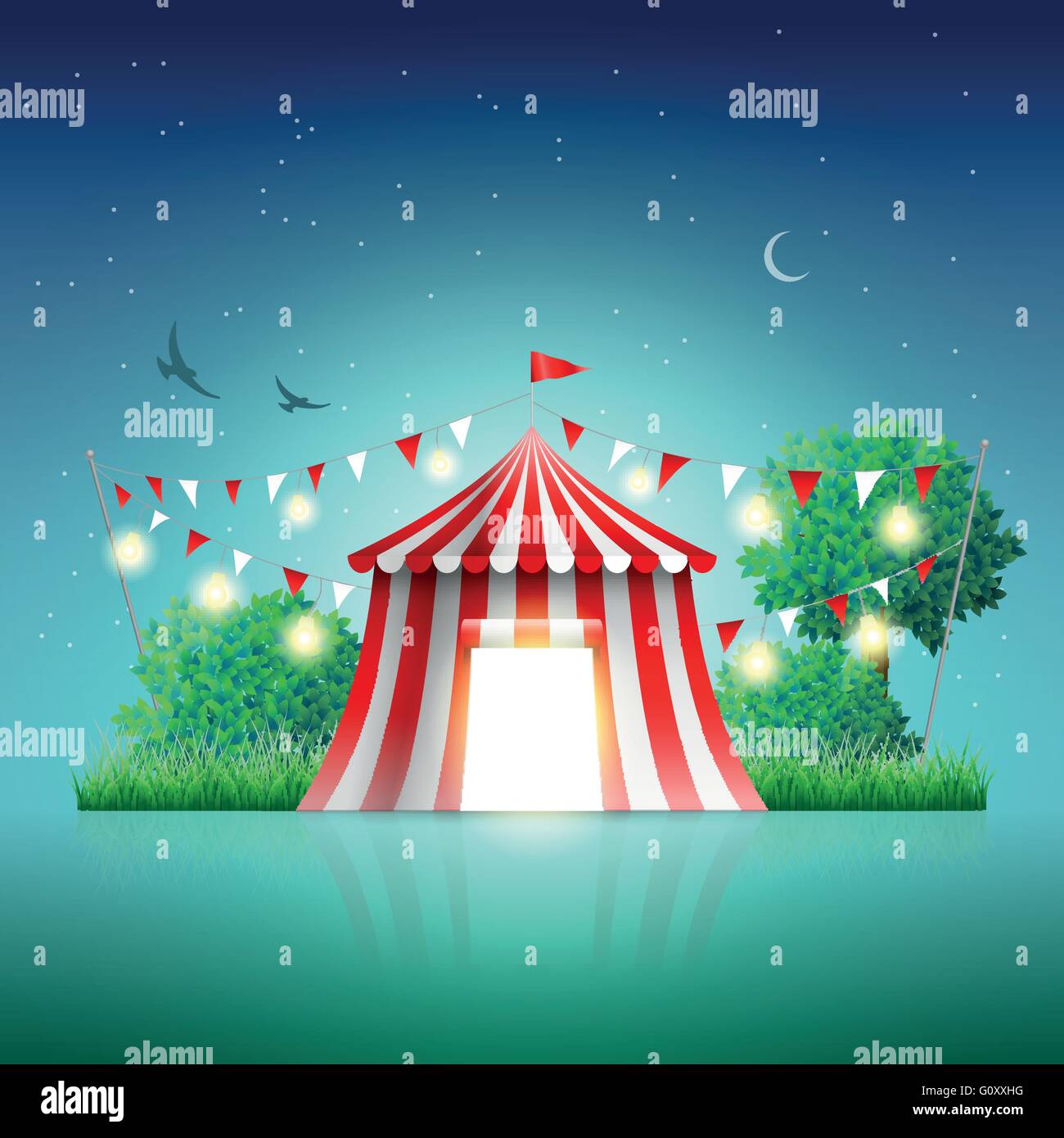 Tente de cirque dans le paysage de nuit. Les éléments sont séparément en couches en fichier vectoriel. Illustration de Vecteur