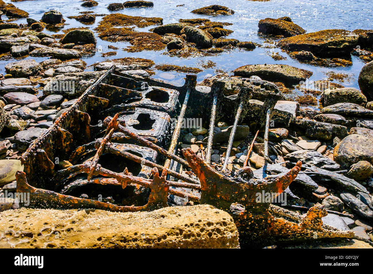 L'Australie, Nouvelle Galles du Sud, Côte Centrale, Bouddi National Park, vestiges rouillés de la chaudière de la palette des naufragés 1898 stea Banque D'Images