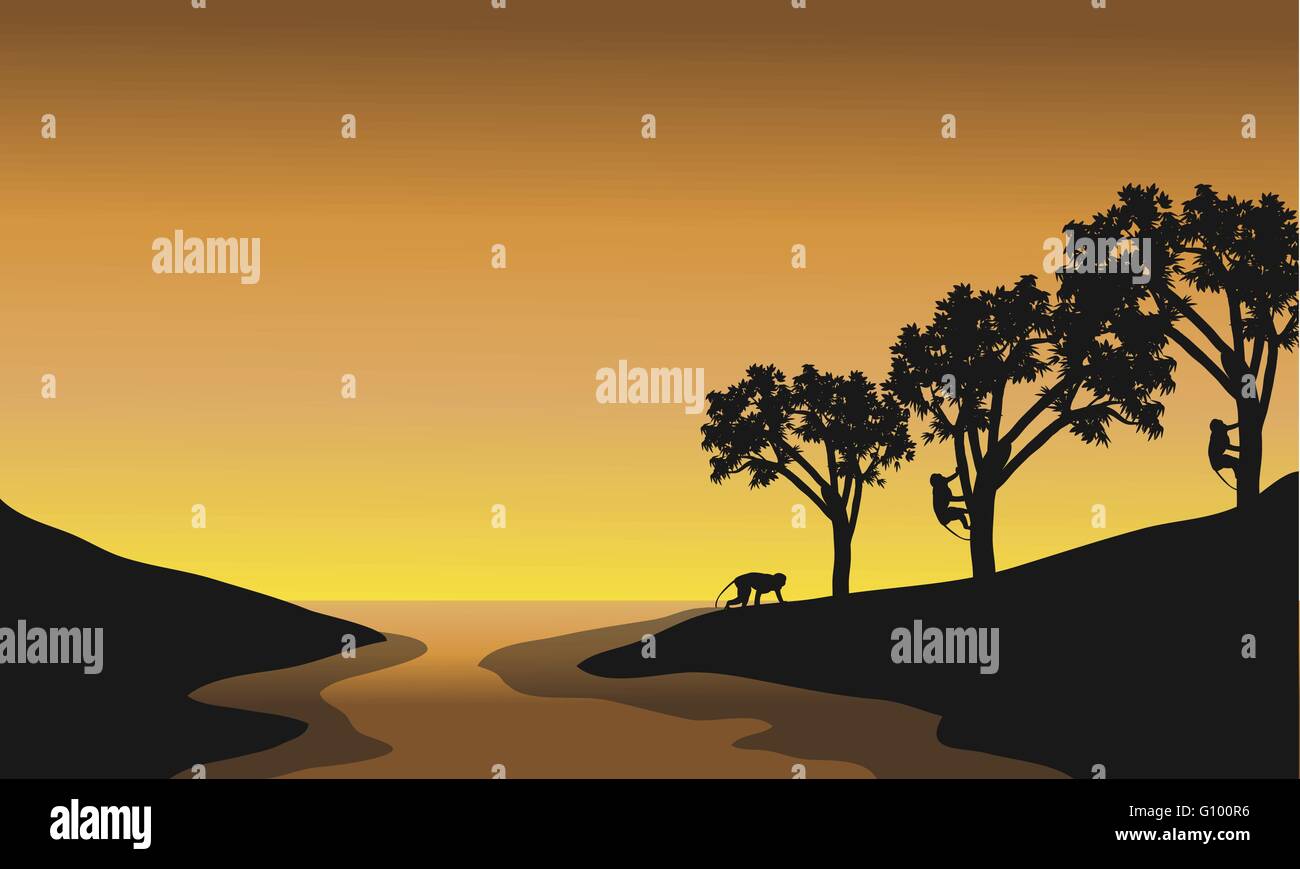 Silhouette de monkey in river Illustration de Vecteur