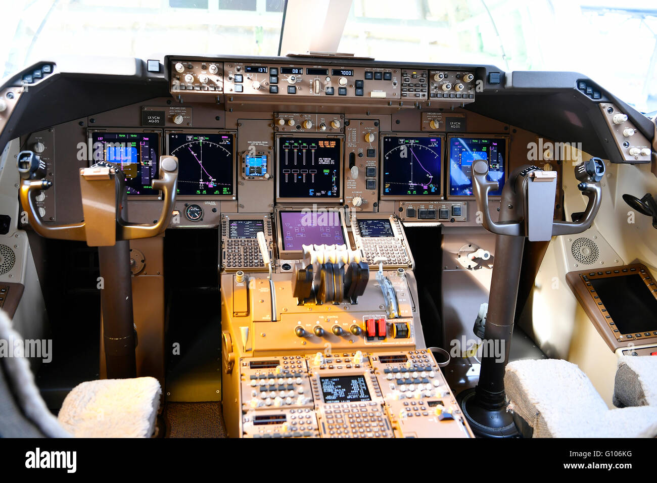 Avion, avion, avion, cockpit, Boeing, B 747 - 800 F, Cargo, Banque D'Images