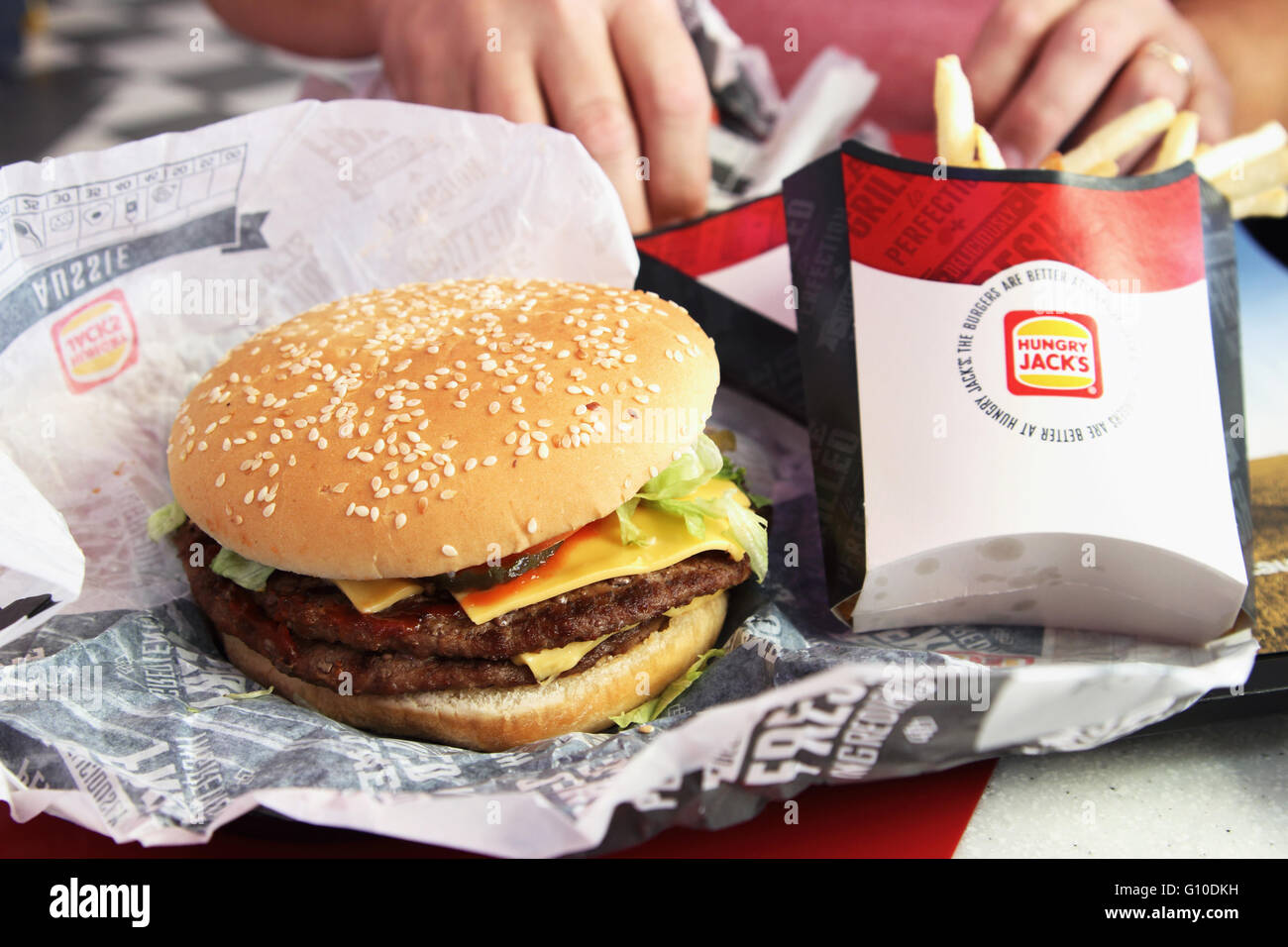 Hungry Jack's (Burger King) fast food burger de boeuf Banque D'Images