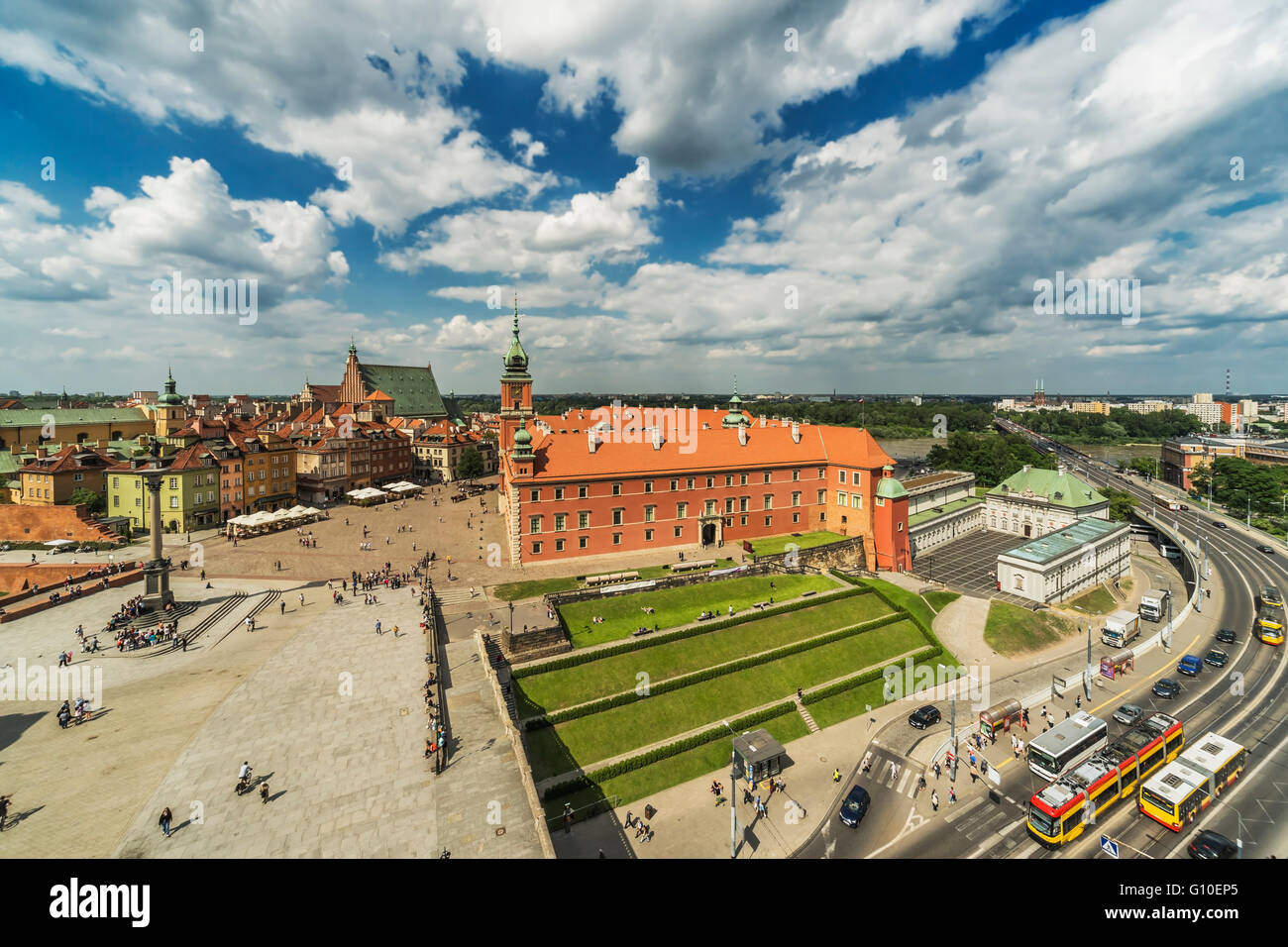 La Place du Palais avec Sigismunds colonne et le Château Royal, Varsovie, Mazovie, Pologne, Europe Banque D'Images