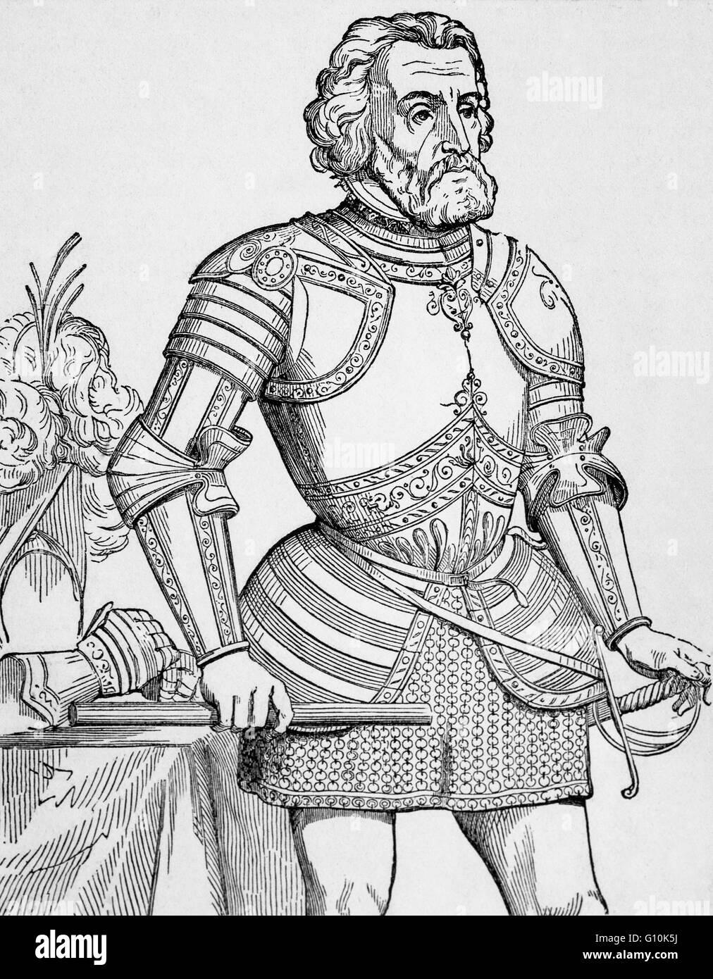 Ferdinand Cortez, conquistador espagnol qui a mené une expédition qui a causé la chute de l'Empire Aztèque. Il a également porté une grande partie de la partie continentale du Mexique en vertu de la règle du Roi de Castille au début du 16ème siècle. Banque D'Images