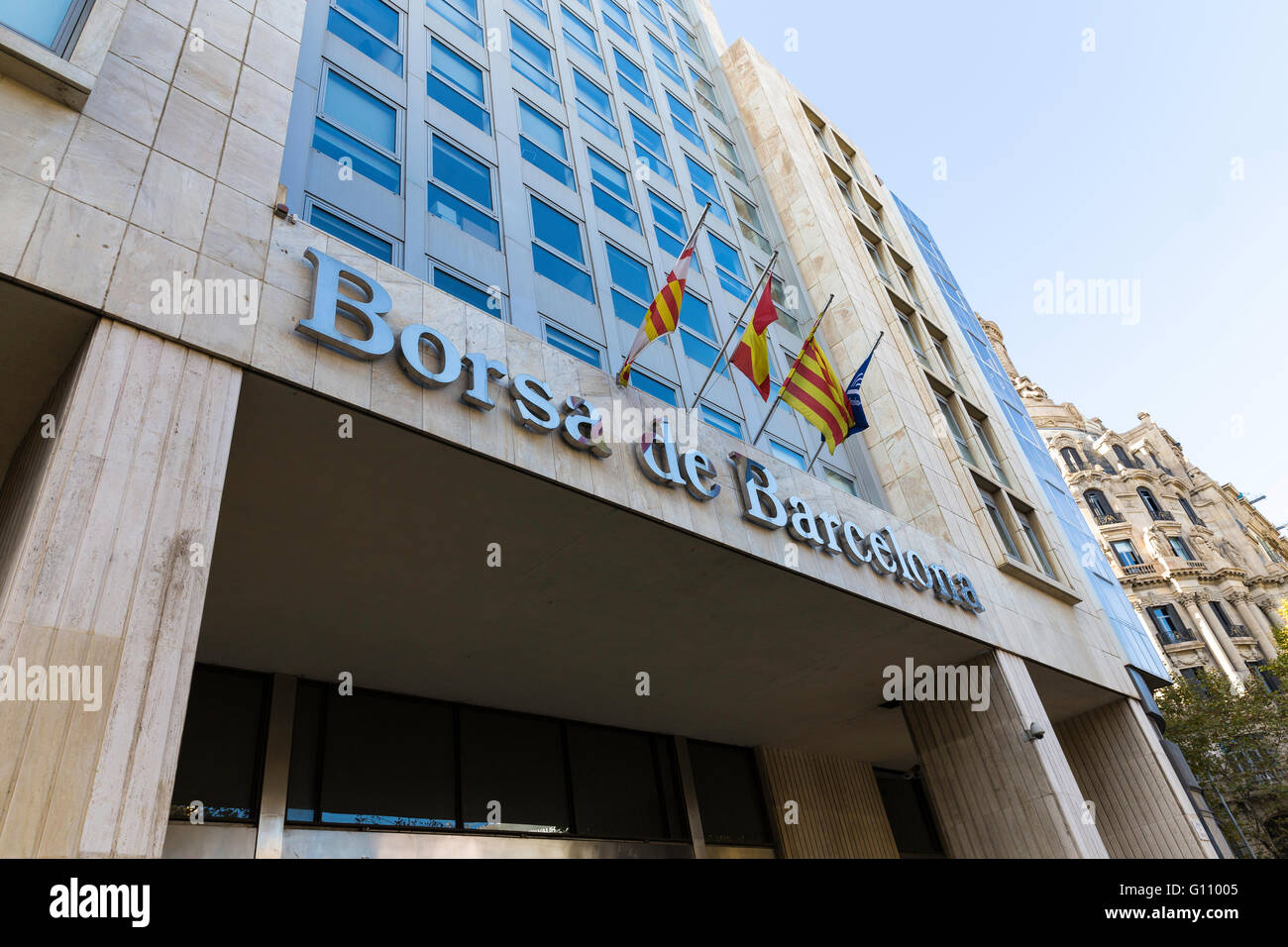 Borsa de Barcelona.La façade de l'immeuble de la bourse Bourse de Barcelone Banque D'Images