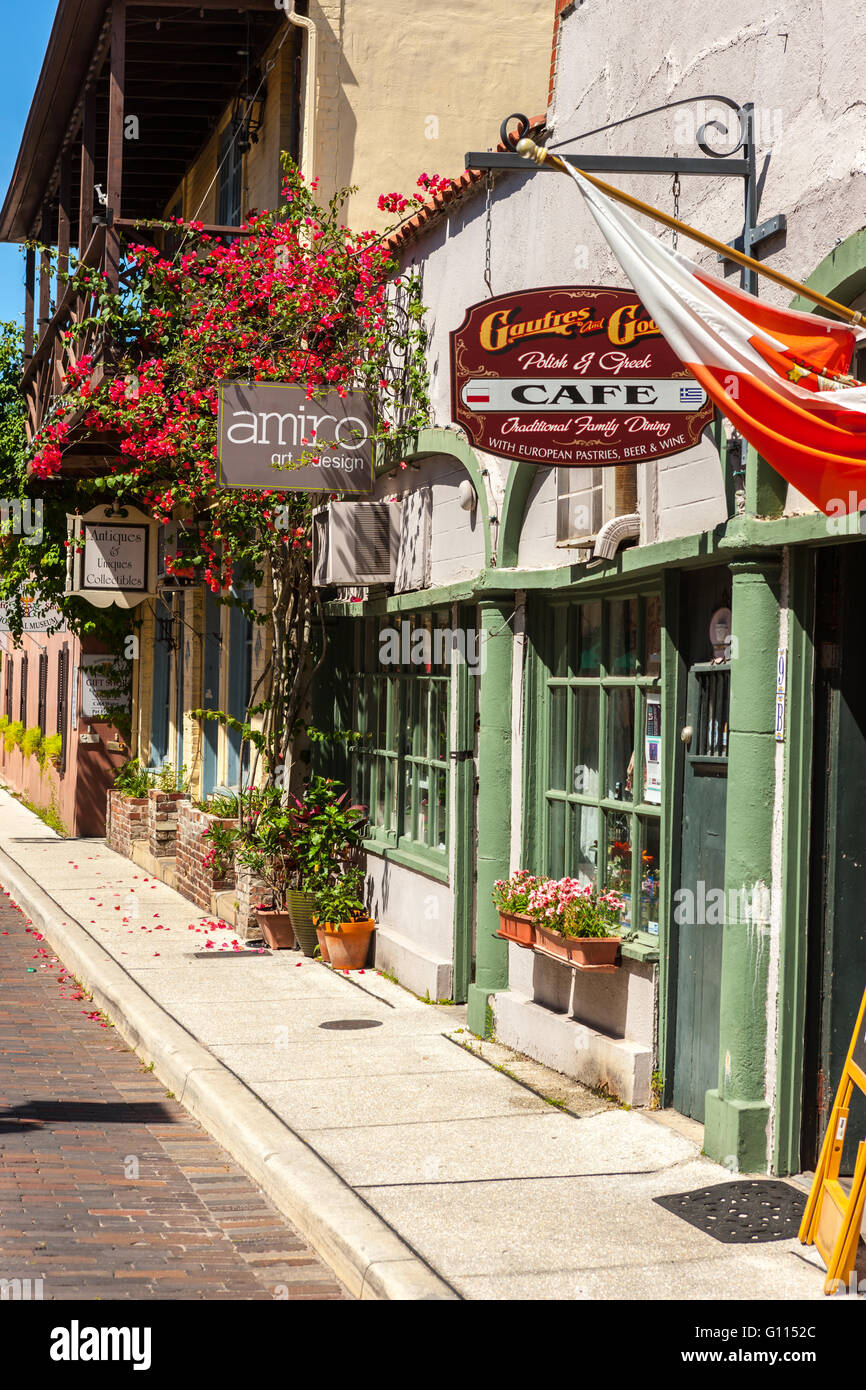 Aviles Street, la plus vieille rue de l'USA, situé dans la vieille ville de Saint Augustine, en Floride. Banque D'Images