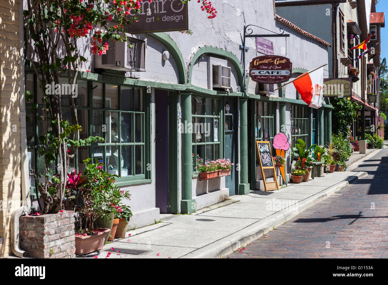 Aviles Street, la plus vieille rue de l'USA, situé dans la vieille ville de Saint Augustine, en Floride. Banque D'Images