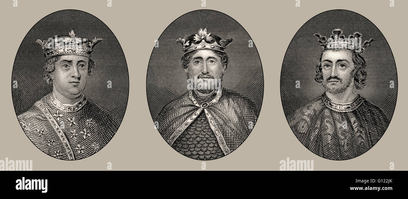 Les rois d'Angleterre, Henry II, Richard I, Jean Sans Terre, 12e et 13e siècle, maison d'Anjou Banque D'Images