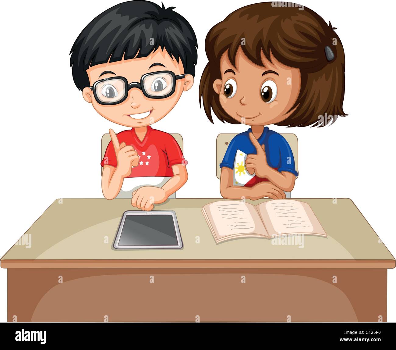 Garçon et fille travaillant ensemble illustration Illustration de Vecteur