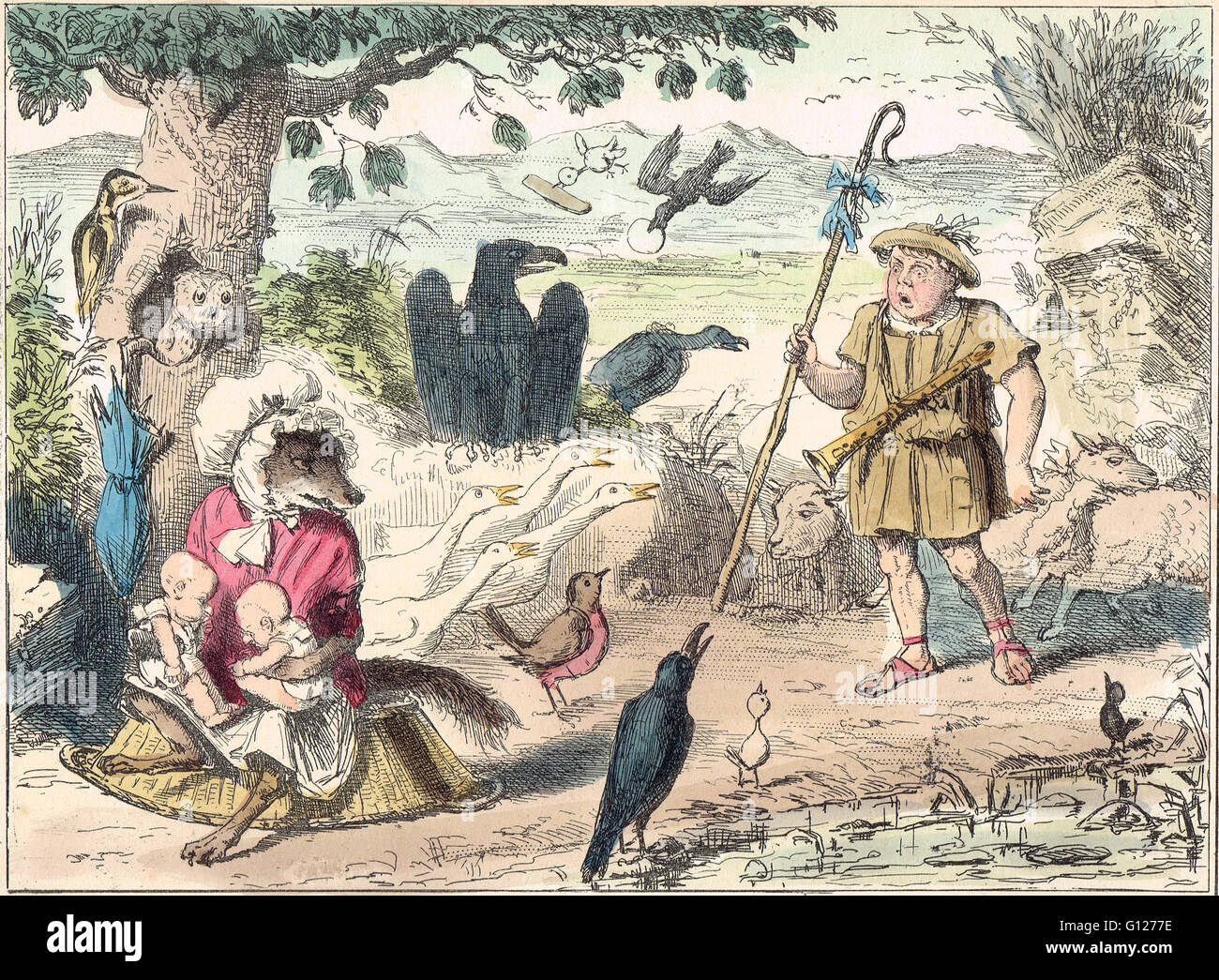 Romulus et Remus, le loup et le berger elle, une bande dessinée prendre sur le mythe de la fondation de Rome par John Leech Banque D'Images
