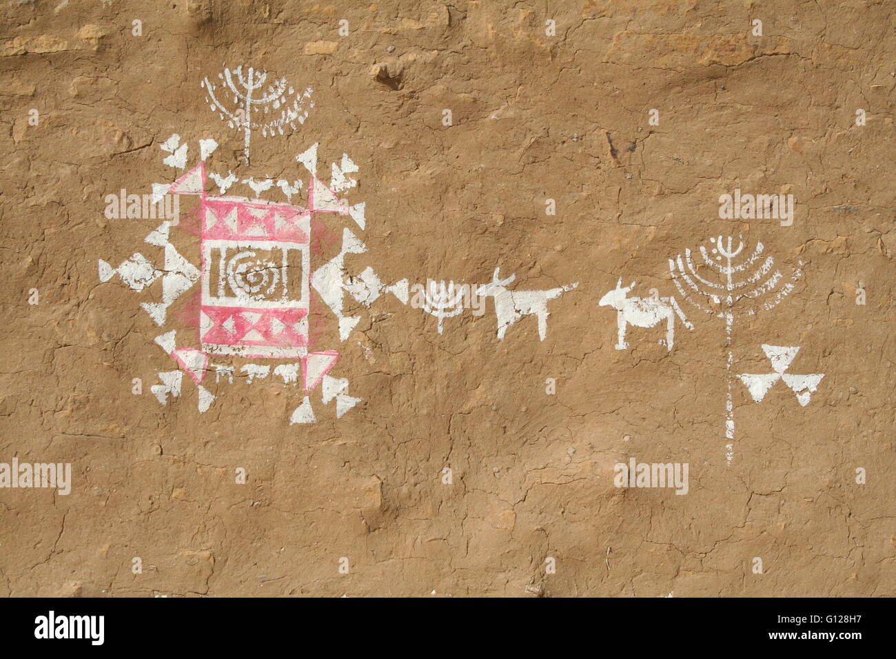 Peinture décorative traditionnelle sur un mur, désert de Thar, Rajasthan, Inde, Asie Banque D'Images