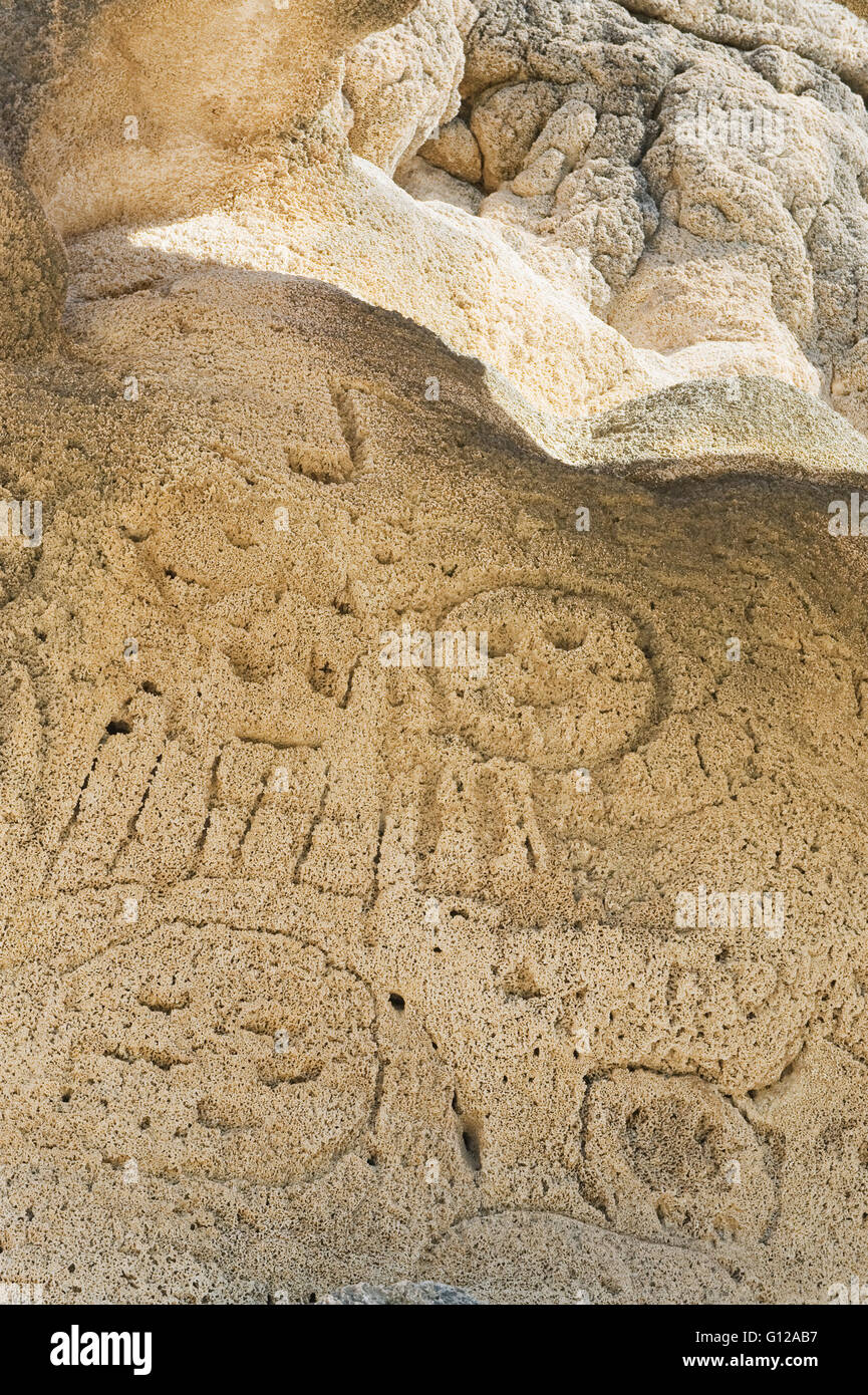 Pétroglyphes tainos, Las Caritas, Lago Enriquillo Parc National, République Dominicaine Banque D'Images