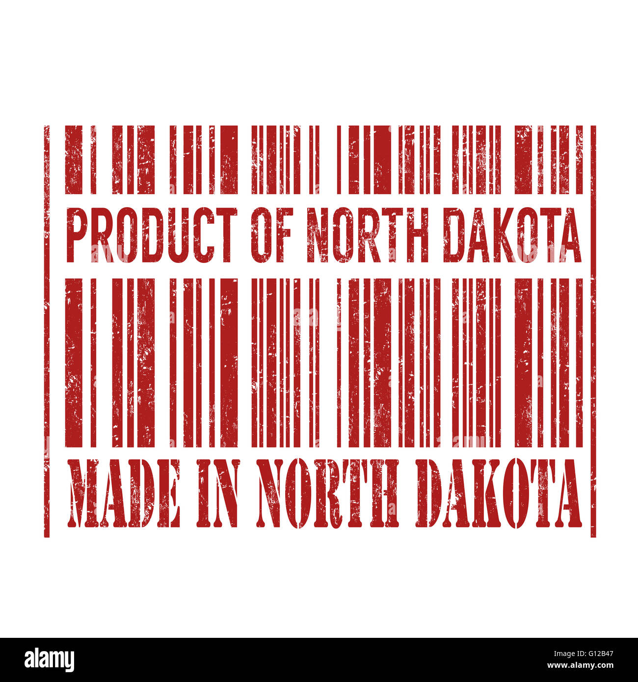 Produit du Dakota du Nord, au Dakota du Nord a barcode grunge tampons sur fond blanc, vector illustration Banque D'Images