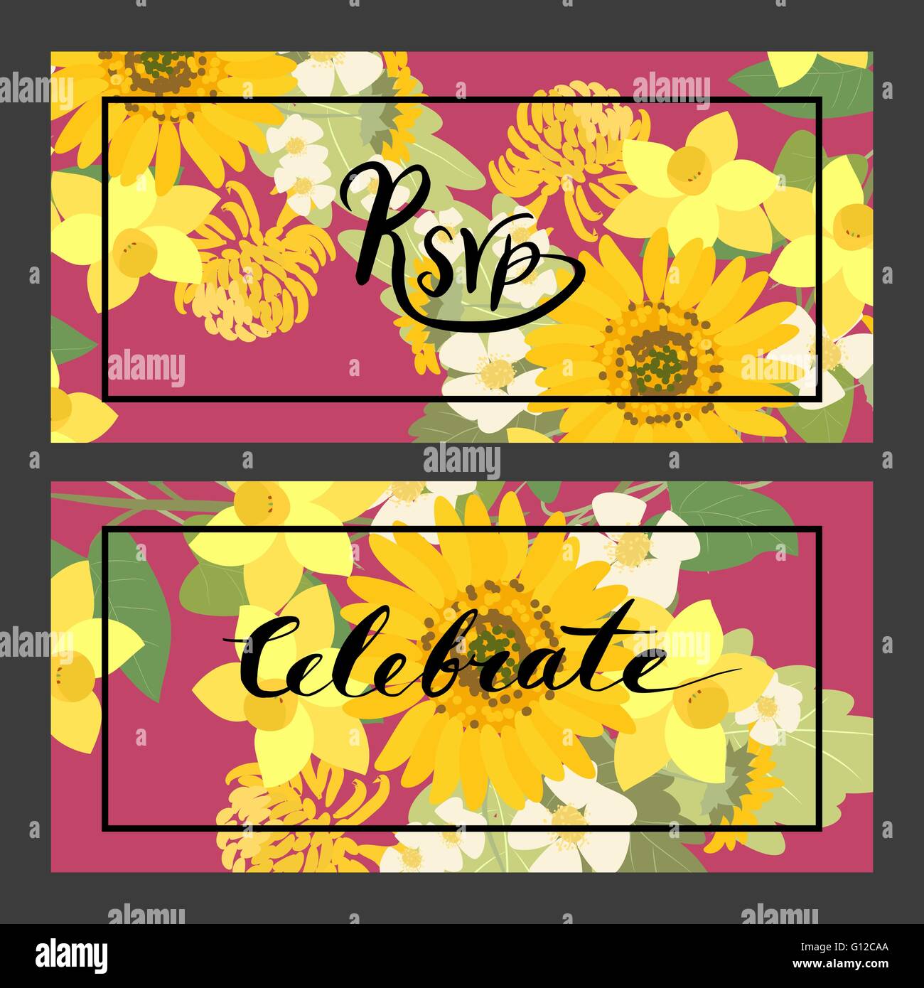 Tournesol fleurs, narcisses, fraise fleurs retro vintage, vector illustration Illustration de Vecteur