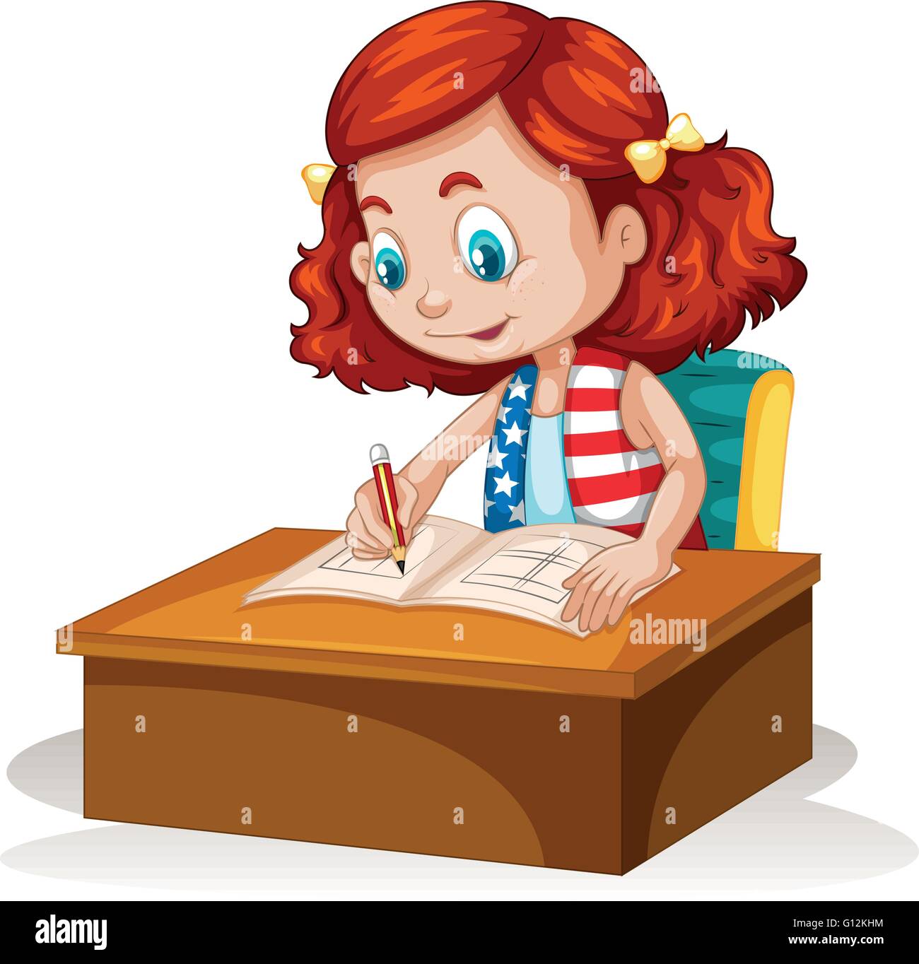 Petite fille écrit sur la table illustration Illustration de Vecteur