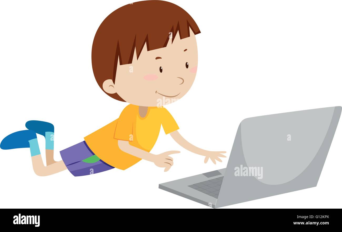 Petit garçon travaillant sur ordinateur illustration Illustration de Vecteur