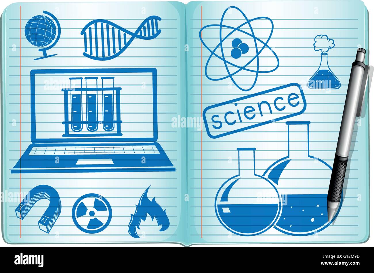 La science des symboles sur l'illustration de l'ordinateur portable Illustration de Vecteur