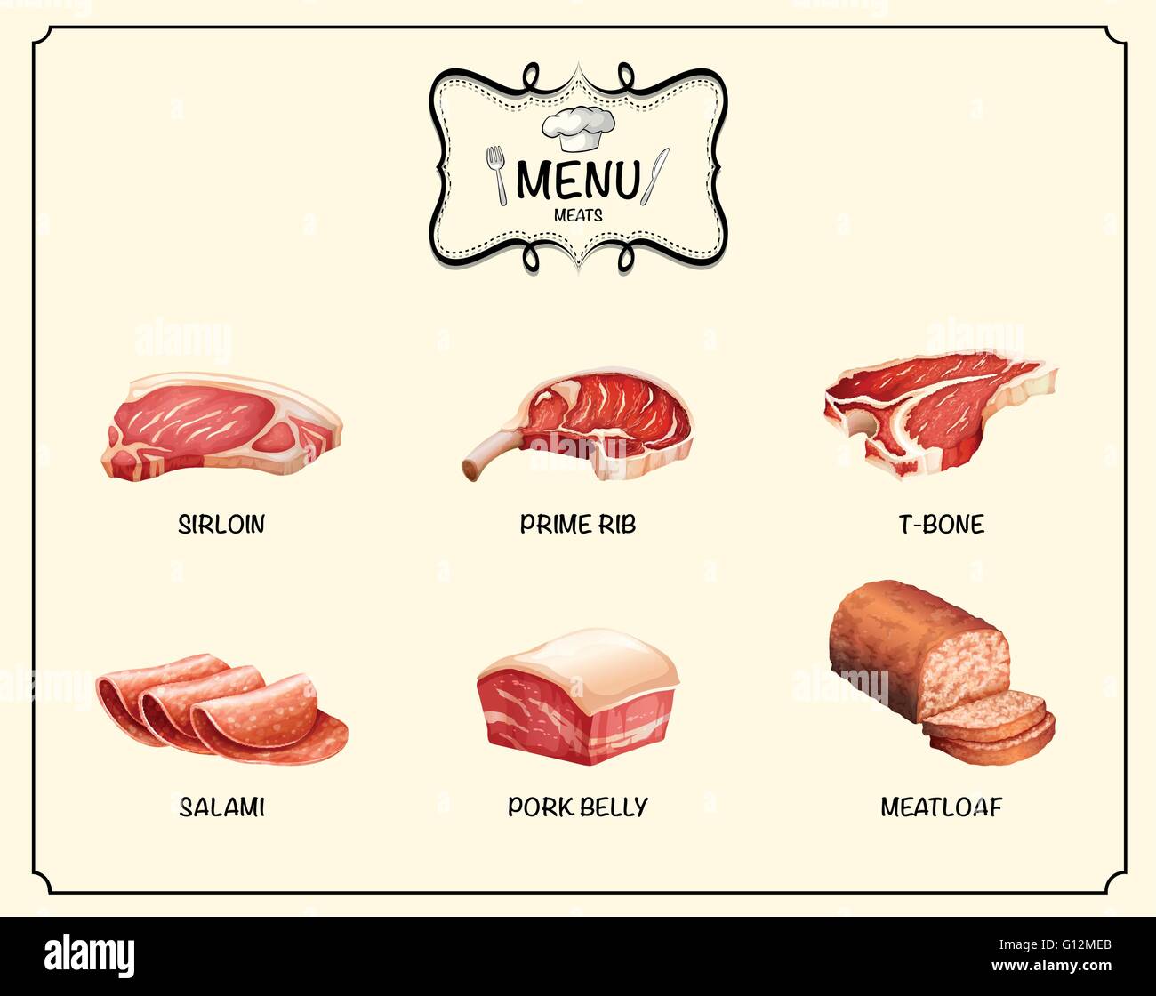 Différents types de produits de viande illustration Illustration de Vecteur