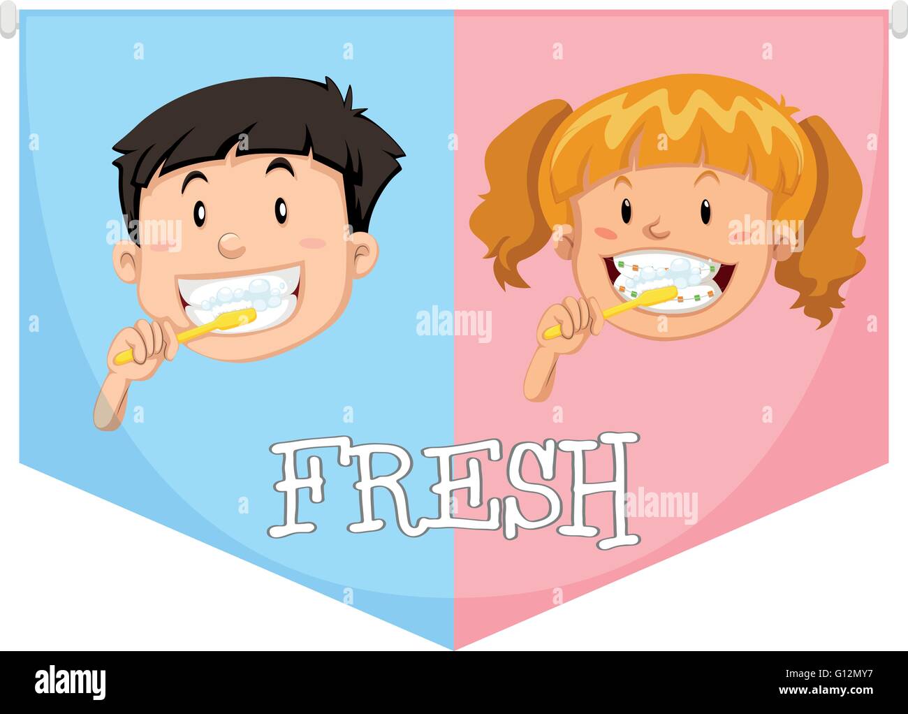 Garçon et fille se brosser les dents, illustration Image Vectorielle ...