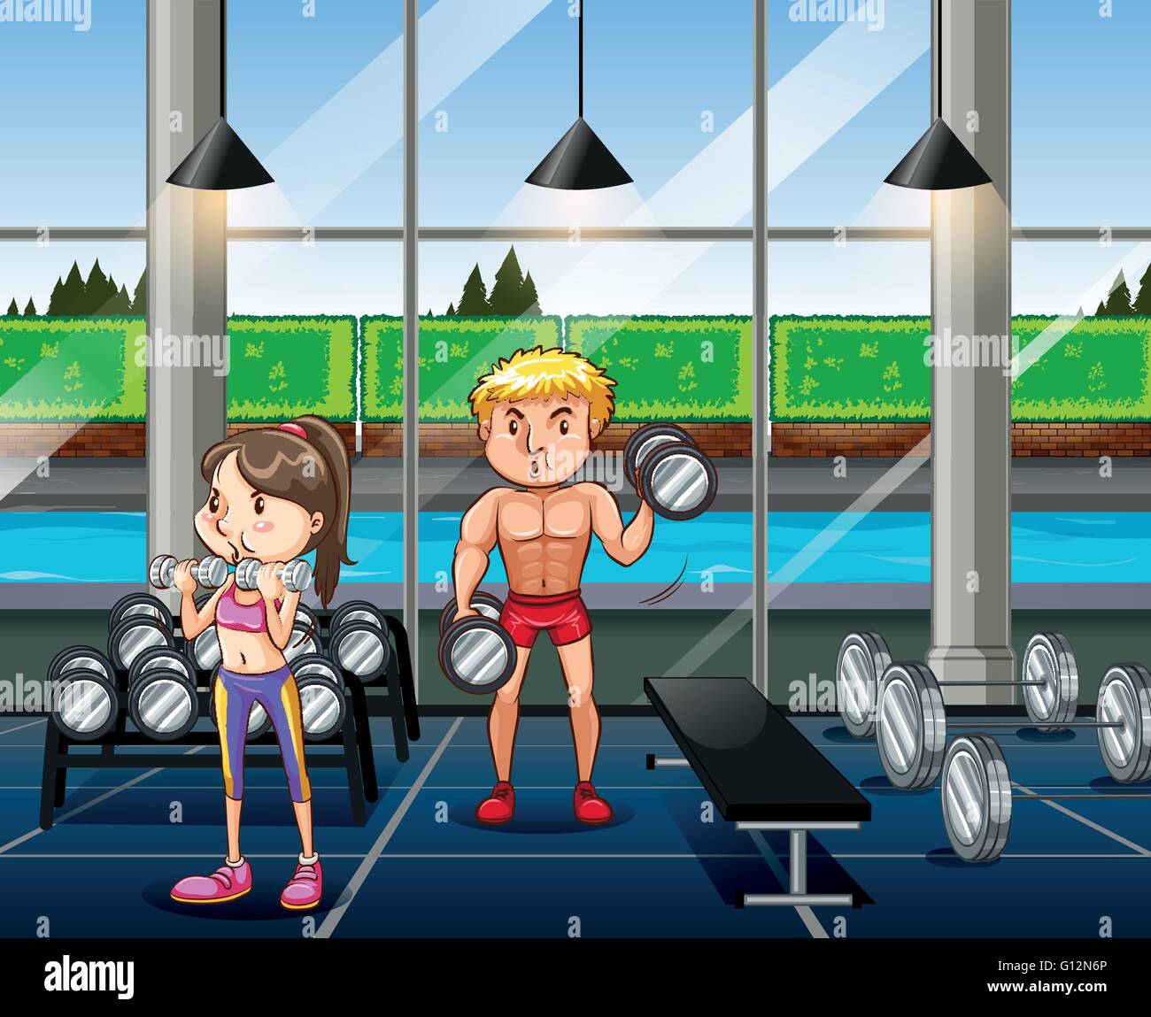 Les gens de l'exercice dans la salle de sport illustration Illustration de Vecteur