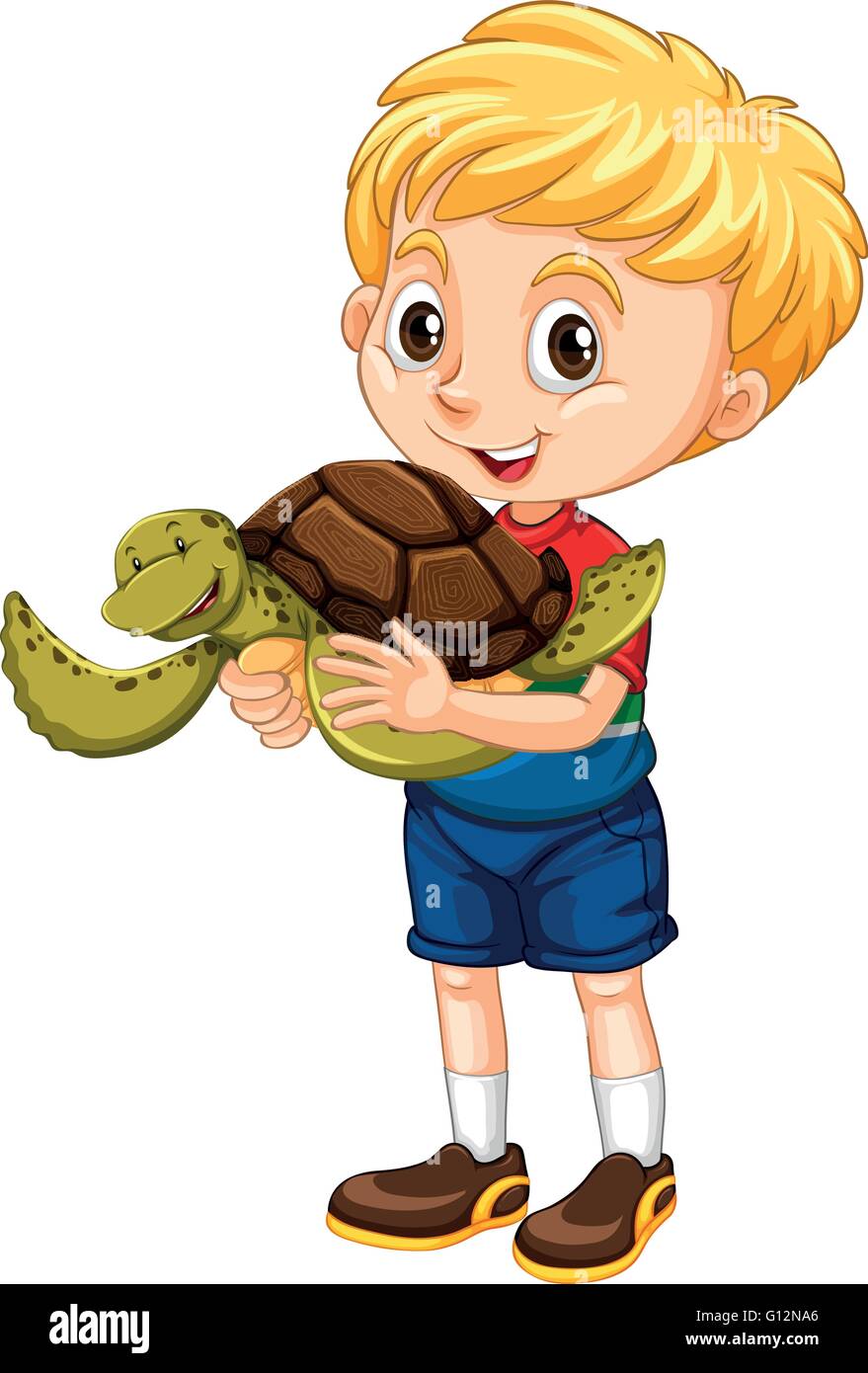 Petit garçon et une tortue illustration Illustration de Vecteur