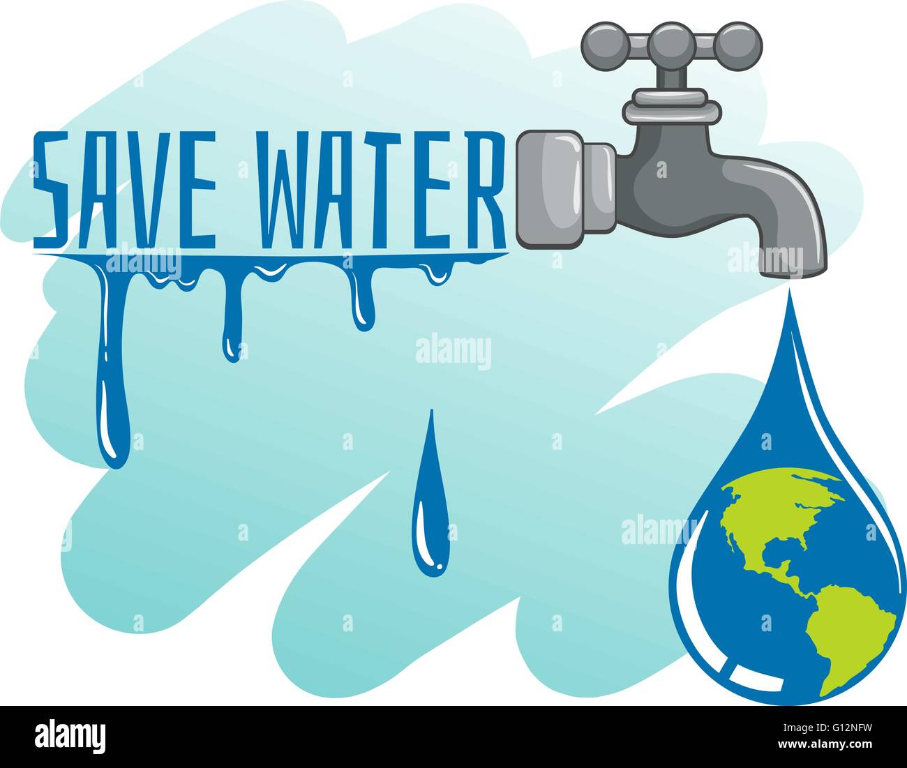 Thème d'économiser de l'eau avec de la terre et de l'illustration de robinet Illustration de Vecteur