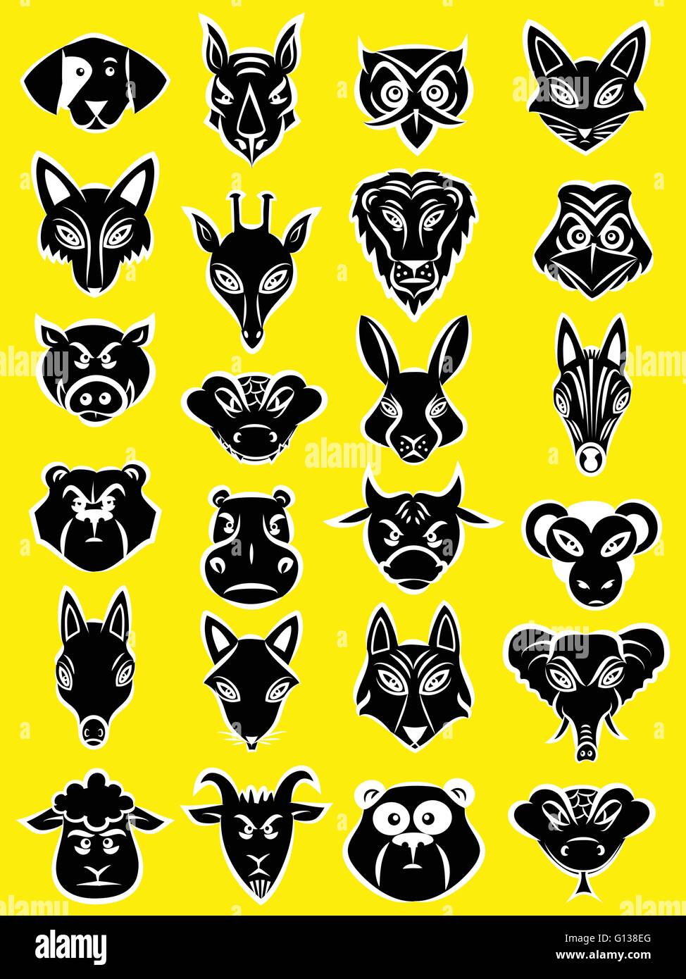 Vector illustration d'animaux head icon collection de mode silhouette Illustration de Vecteur