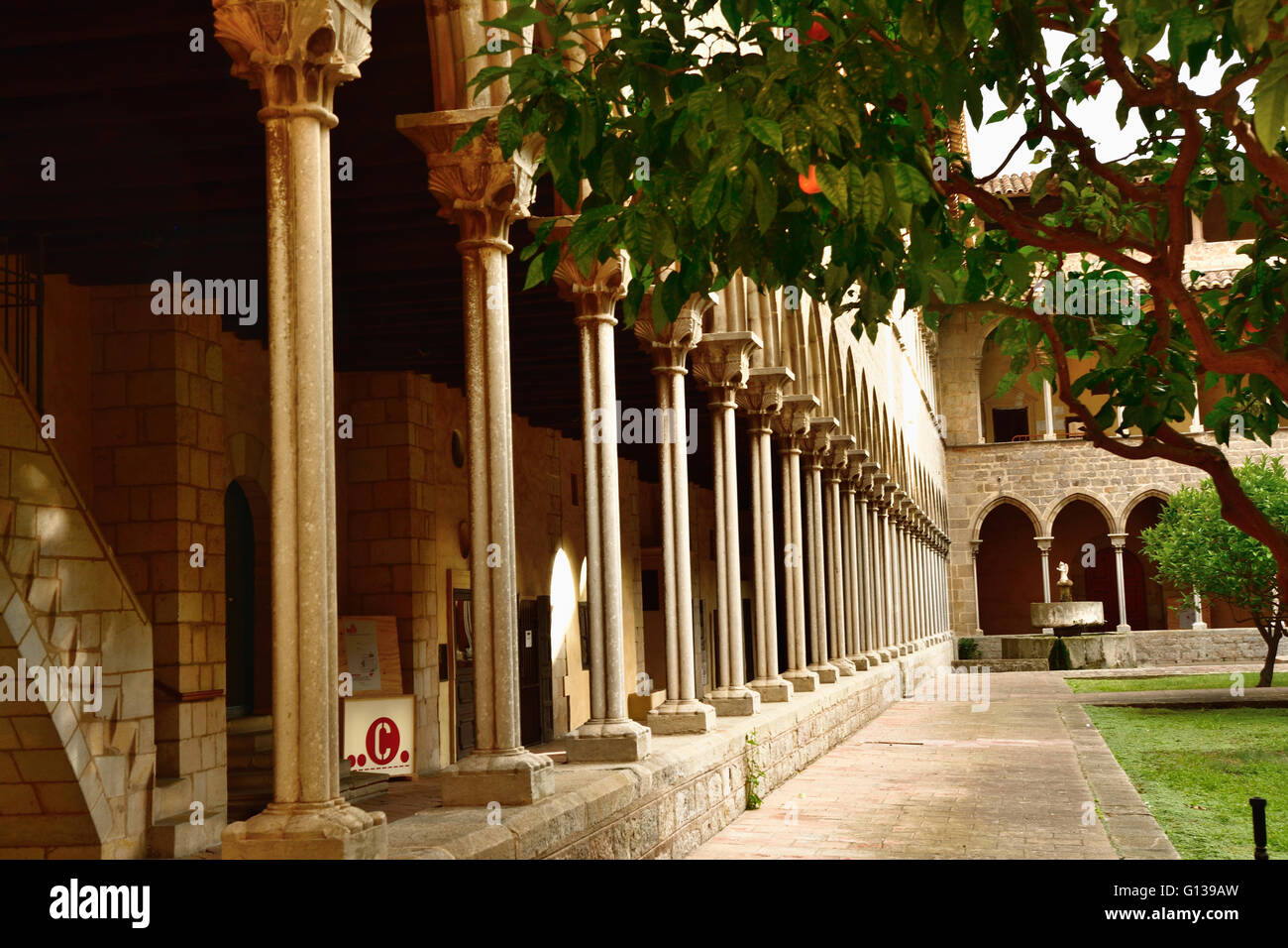 Cloître gothique du Monastère de Pedralbes à Barcelone, Catalogne, Espagne, Europe Banque D'Images