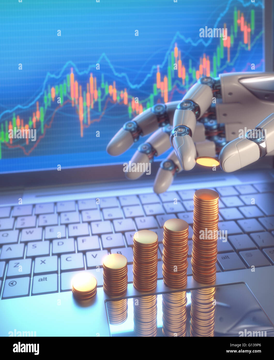 Image 3D concept de logiciel (Robot Trading System) utilisés dans le marché des actions qui fournit automatiquement les transactions à un échange wi Banque D'Images