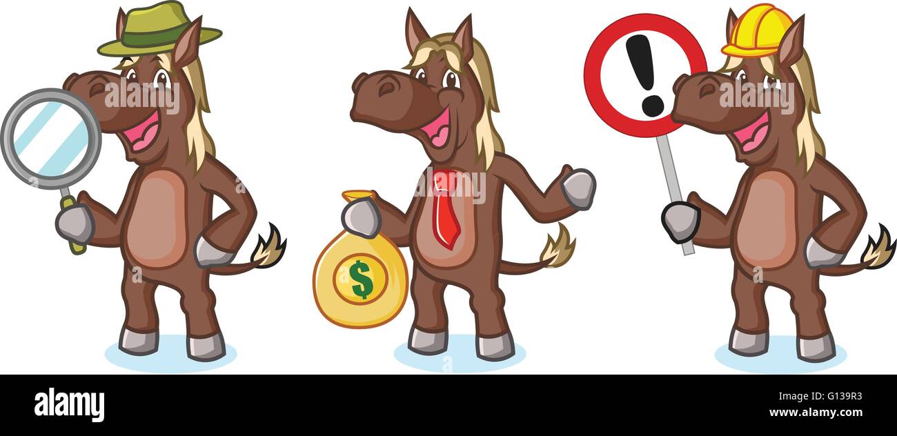 Mascotte cheval marron foncé avec de l'argent Illustration de Vecteur
