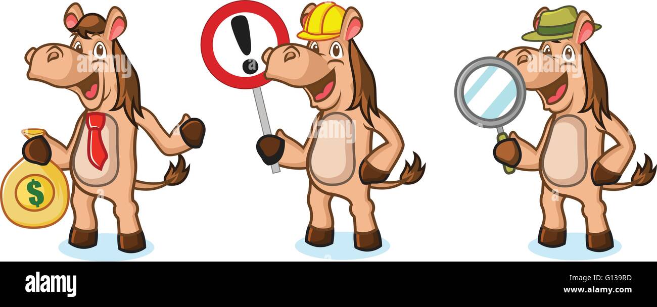 Mascotte cheval marron clair avec signe Illustration de Vecteur