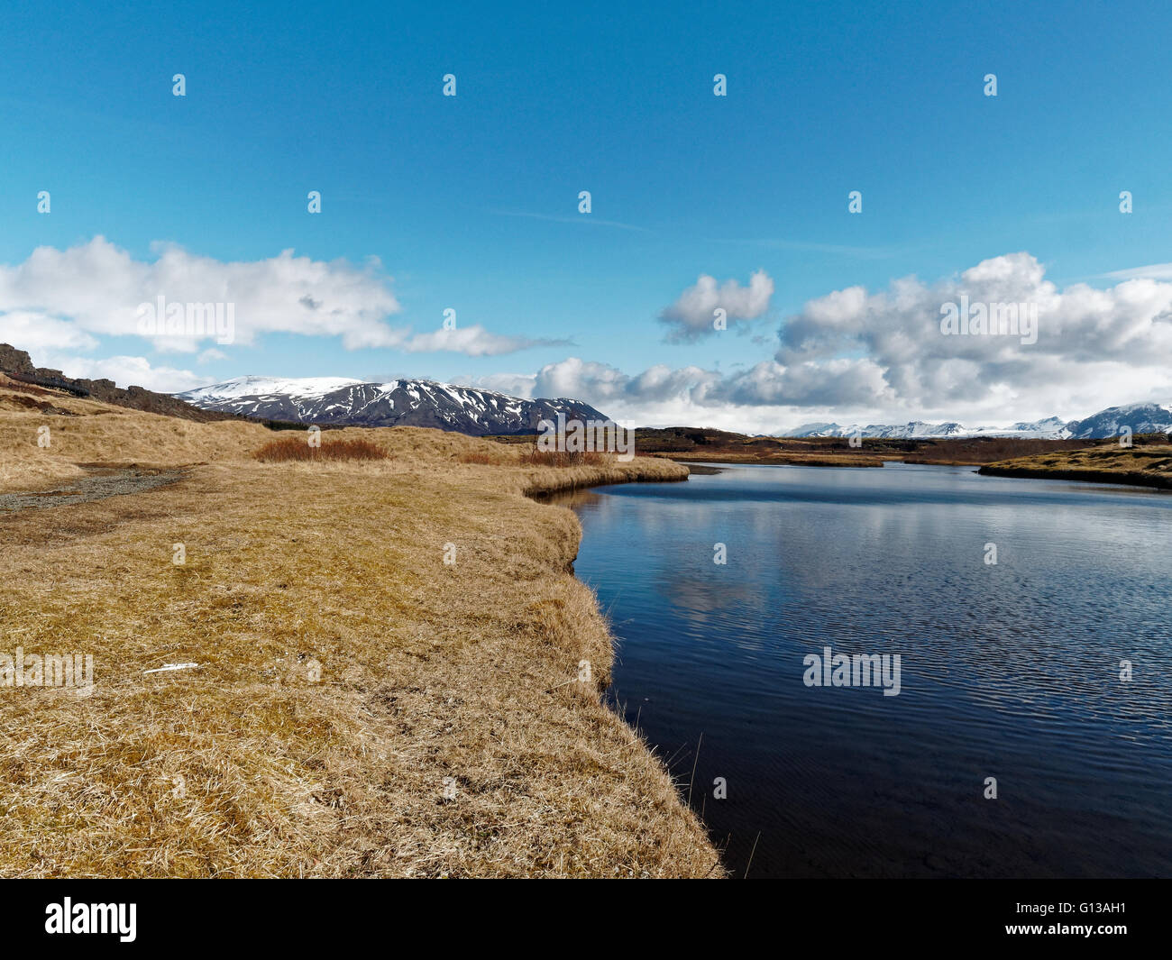 Ligne de faille Almannagja dans la dorsale médio-atlantique plaque nord-américaine le parc national de Thingvellir Islande Banque D'Images