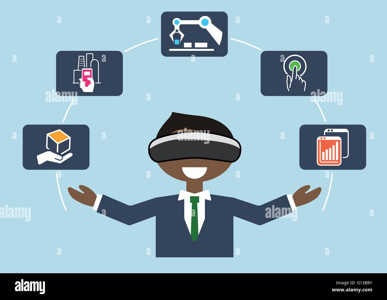 La réalité virtuelle pour l'industrie internet des objets (IOT) et l'automatisation des processus d'affaires avancées Illustration de Vecteur
