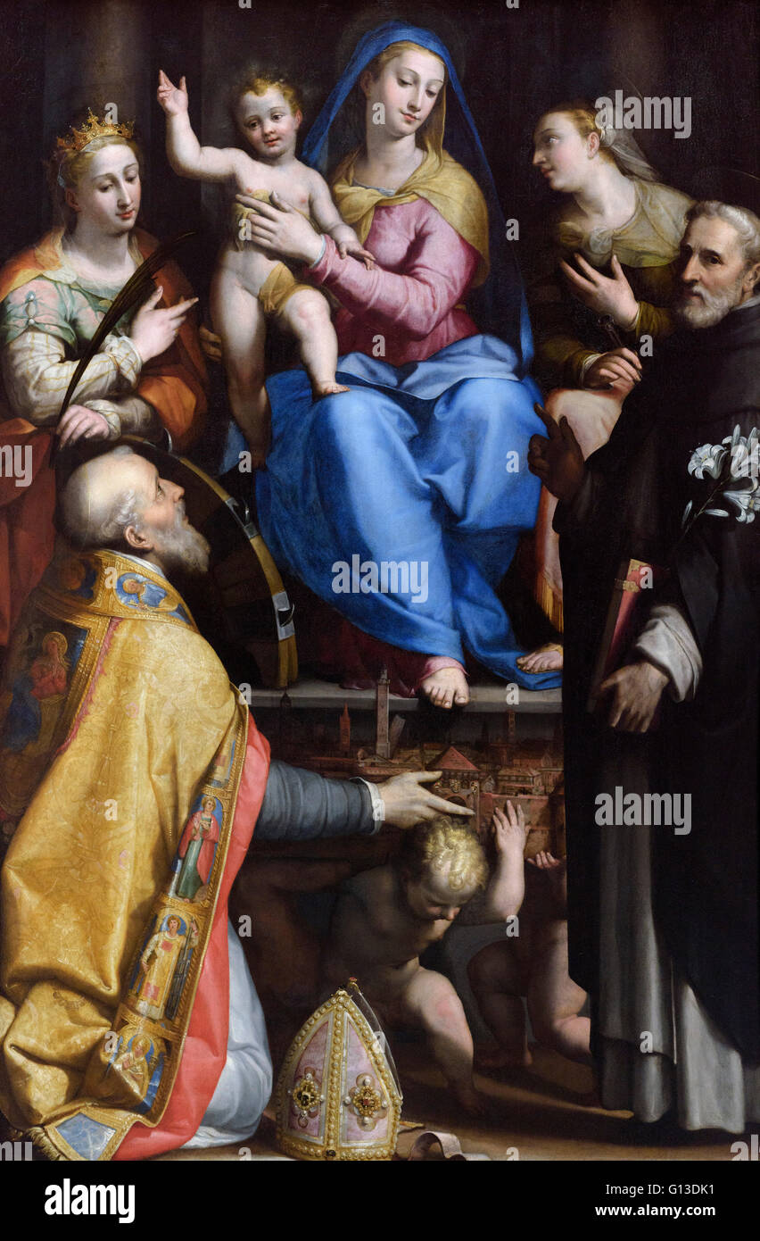 Lorenzo Sabbatini (ca.1530-1576), intronisé vierge à l'enfant, ca. 1570/73. Madonna Enthroned avec th Banque D'Images