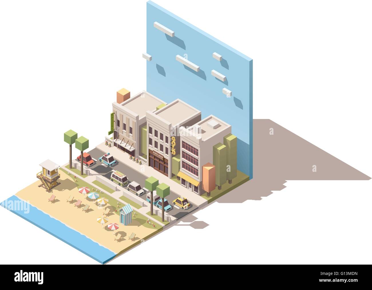 Plage ville isométrique vectoriel Illustration de Vecteur