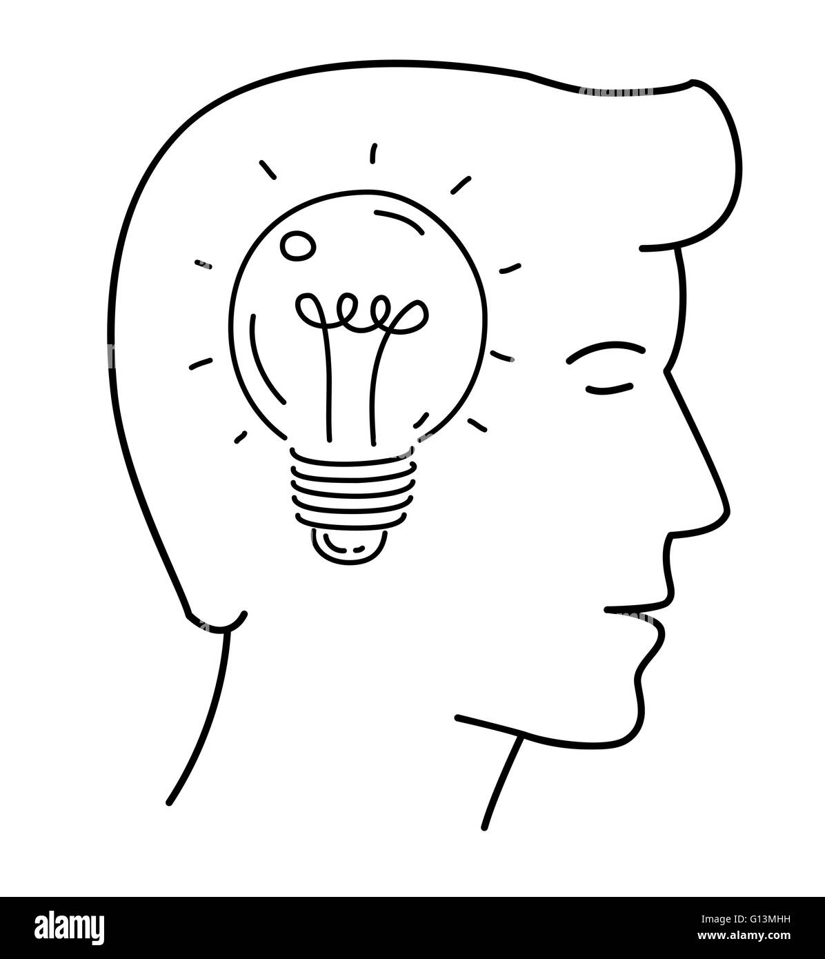Illustration vectorielle, l'ampoule dans l'icône de tête, idée née Illustration de Vecteur