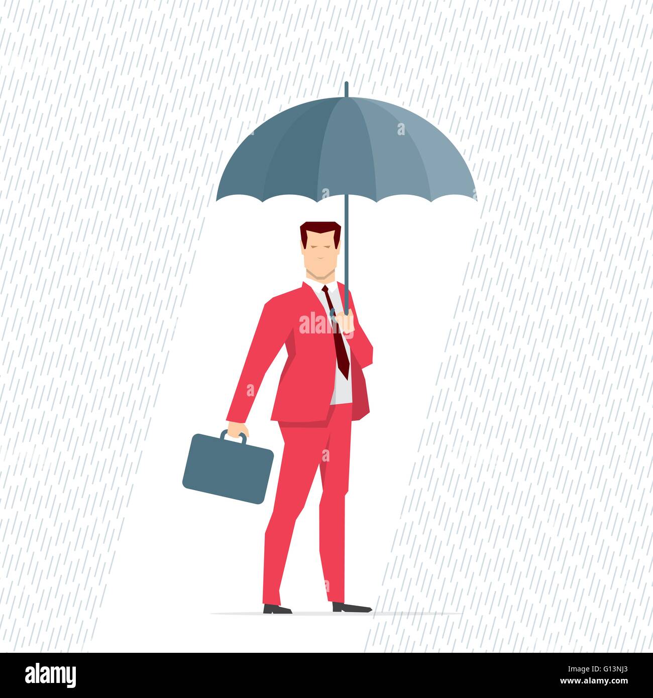 Homme costume rouge sous la pluie avec un parapluie. Concept illustration vectorielle. Illustration de Vecteur
